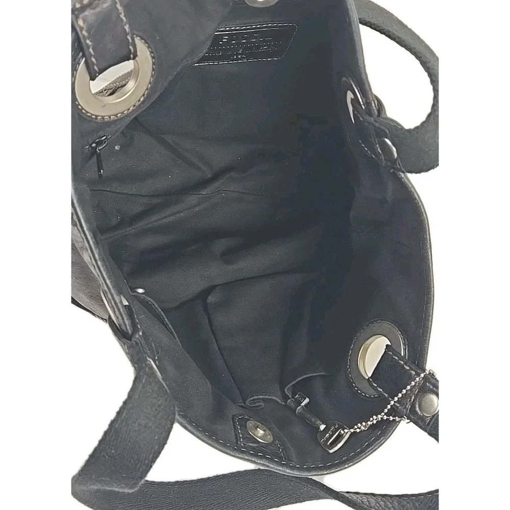 Fossil Hathaway Black Glazed Leather Double Shoulder Strap Satchel Vtg 80s